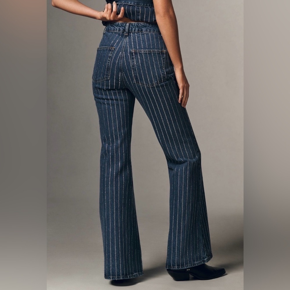 ALIGNE JEANS  denim 27 DIAMANTE EMBELLISHED HIGH-RISE FLARE mob wife